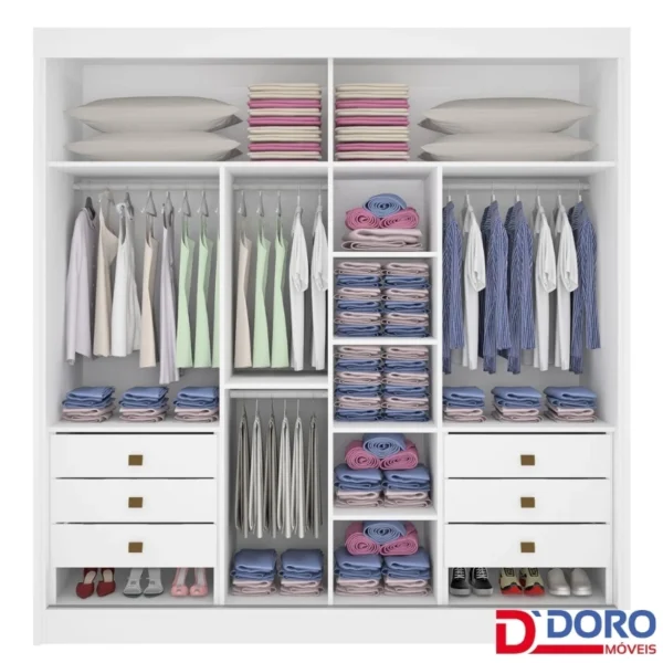 Guarda-Roupa Cancun Larg. 2.20m C/Detalhe Ripado 2 Portas 6 Gavetas - Imagem 4