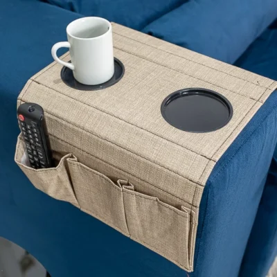 Bandeja para Braço de Sofá com Porta Copos e Controle Bege