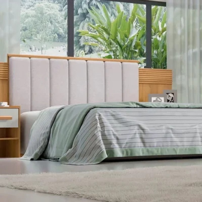 Cabeceira Queen Íris Larg. 2.60m com Detalhe Ripado 100% MDF Cinamomo-Off