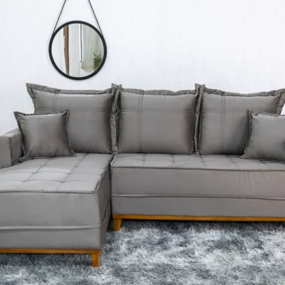 Sofá 3 Lug. Com Chaise Bellagio Larg. 2.30m Veludo Cinza 813 1