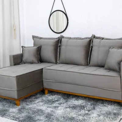 Sofá 3 Lug. Com Chaise Bellagio Larg. 2.30m Veludo Cinza 813