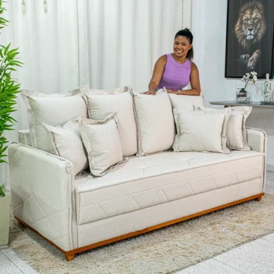 Sofá 3 lugares Vicam Larg. 2.00m Linho Bege