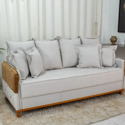 Sofá 3 lugares Vicam Larg. 2.00m Linho Detalhe Bege