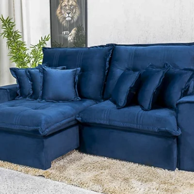 Sofá Retrátil Reclinável Belém 2.50m Veludo Azul