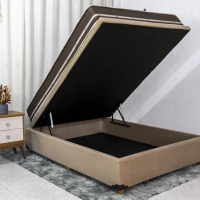 Box Baú Prime Capuccino + Colchão Casal Classic Marrom 188×138x62 Molas Superlastic Anjos