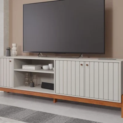 Rack Bancada Holanda Ripado 100% MDF larg. 2.05m Off White-Cinamomo