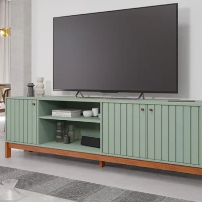 Rack Bancada Holanda Ripado 100% MDF larg. 2.05m Sálvia-Cinamomo