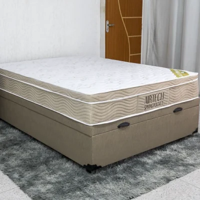 Box Baú Casal Eli Korino Bege Blindado + Colchão Casal Airtech Springpocket