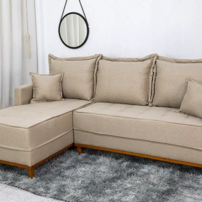 Sofá 3 Lug. Com Chaise Bellagio Larg. 2.30m Linho Bege