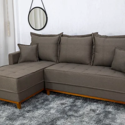Sofá 3 Lug. Com Chaise Bellagio Larg. 2.30m Linho Marrom