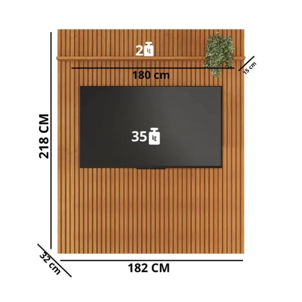 Painel Riso Ripado S/Nicho Larg. 1.82m Para TV até 65" - Imagem 3