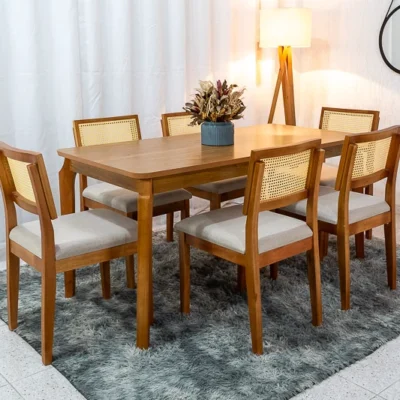 Alternative view of Mesa de Jantar Alegra Tampo Cinamomo 160×80 6 Cadeiras Jade Linho