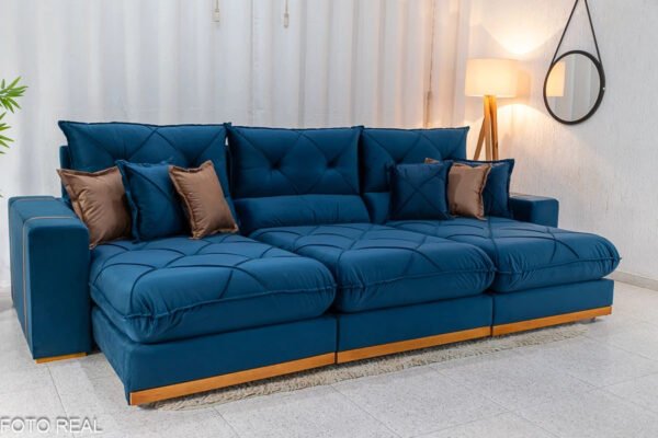 Sofá Retrátil Reclinável Grajaú 3.20m Veludo Azul