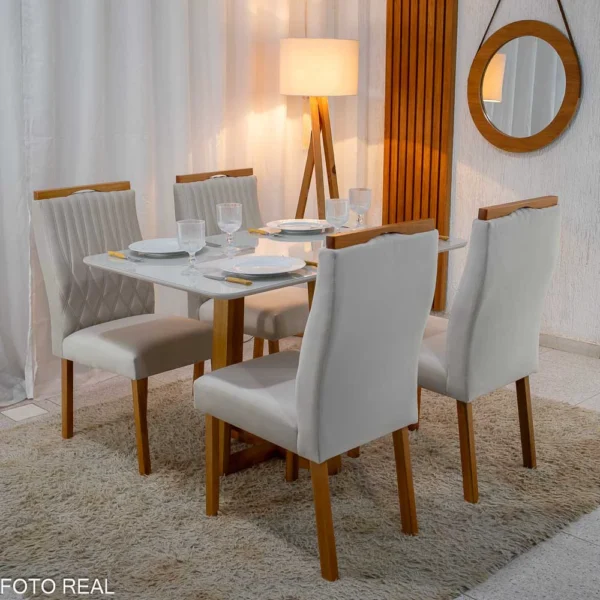 Mesa Pedro Mel Tampo Off 120×80 4 Cadeiras Genova Assento Veludo - Imagem 8