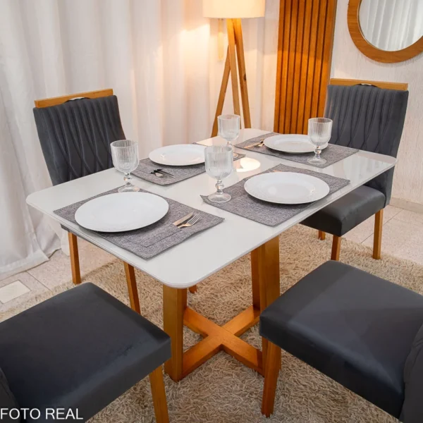 Mesa Pedro Mel Tampo Off 120×80 4 Cadeiras Genova Assento Veludo - Imagem 14