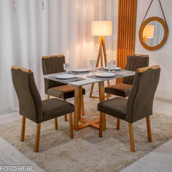 Mesa Pedro Mel Tampo Off 120×80 4 Cadeiras Genova Assento Veludo - Imagem 11