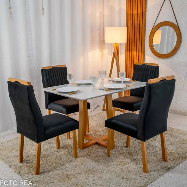 Mesa Pedro Mel Tampo Off 120×80 4 Cadeiras Genova Assento Veludo - Imagem 9