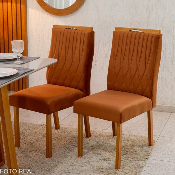 Mesa Pedro Mel Tampo Off 120×80 4 Cadeiras Genova Assento Veludo - Imagem 4