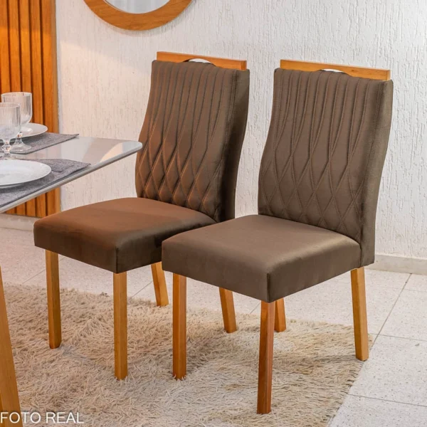 Mesa de Jantar Pedro Mel Tampo Off 160×80 6 Cadeiras Genova Assento Veludo - Imagem 11