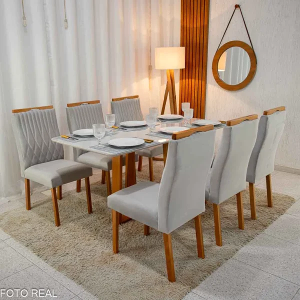 Mesa de Jantar Pedro Mel Tampo Off 160×80 6 Cadeiras Genova Assento Veludo - Imagem 6