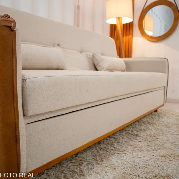 Sofá Cama Leblon larg. 2.05m Linho - Laterais Braços em korino - Imagem 7