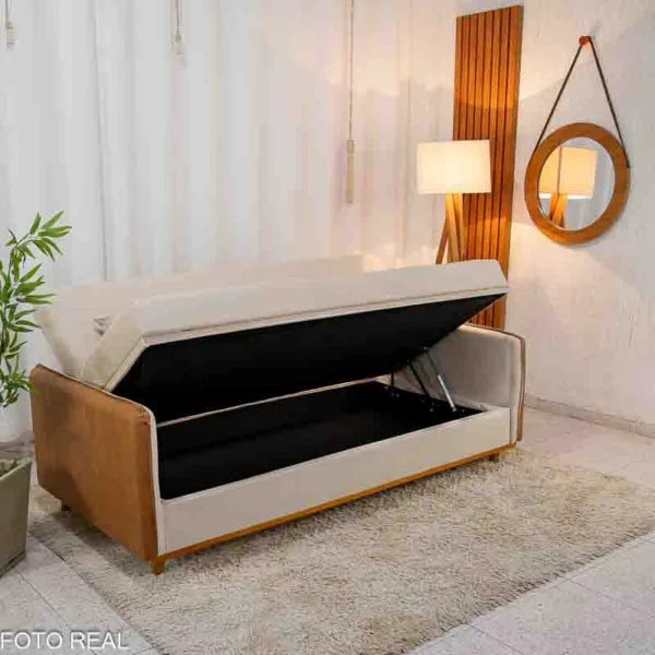 Sofá Cama Leblon larg. 2.05m Linho - Laterais Braços em korino - Imagem 3