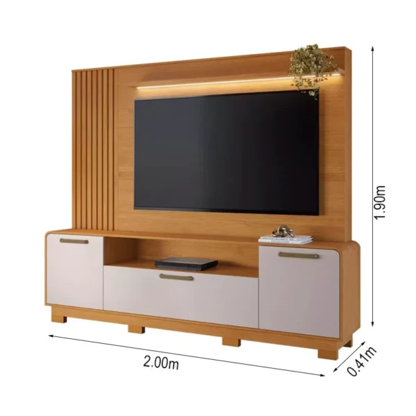 Home Apego Larg. 2.00m C/Luminária LED e Detalhe Ripado Para TV até 65" - Imagem 4