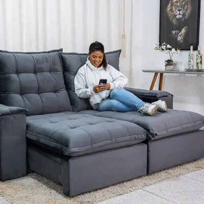 Sofá Retrátil Reclinável Olímpia 2.10m Cinza Escuro