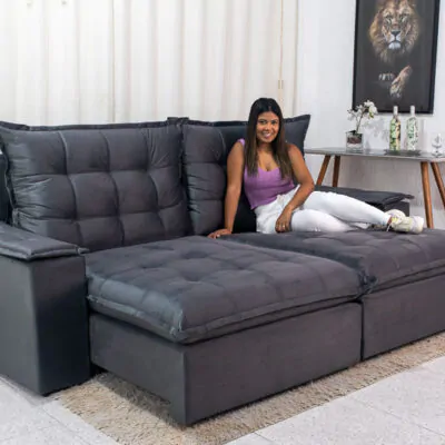 Sofá Retrátil Reclinável Olímpia 2.50m Cinza 814