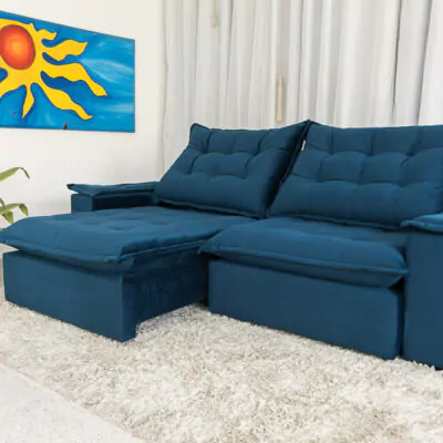 Sofá Retrátil Reclinável Olímpia Azul