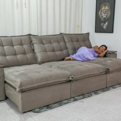 Sofá Retrátil Reclinável Olímpia 3.20m Cinza 813