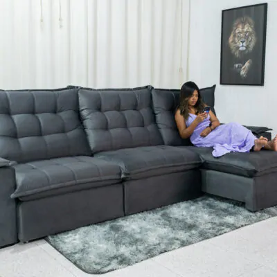 Sofá Retrátil Reclinável Olímpia 3.20m Cinza 814
