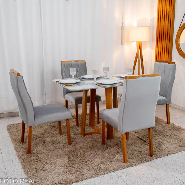 Mesa Pedro Mel Tampo Off 120×80 4 Cadeiras Lisboa Assento Veludo - Imagem 7