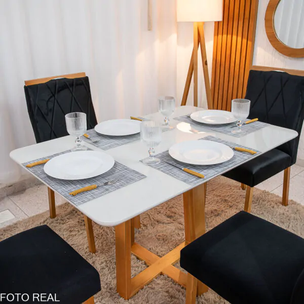 Mesa Pedro Mel Tampo Off 120×80 4 Cadeiras Lisboa Assento Veludo - Imagem 8