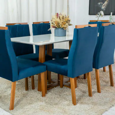 Mesa-Pedro-Mel-Tampo-Off-160×80-6-Cadeiras-Lisboa-Assento-Veludo-Azul-503-Art-Assento-Madeira-Macica