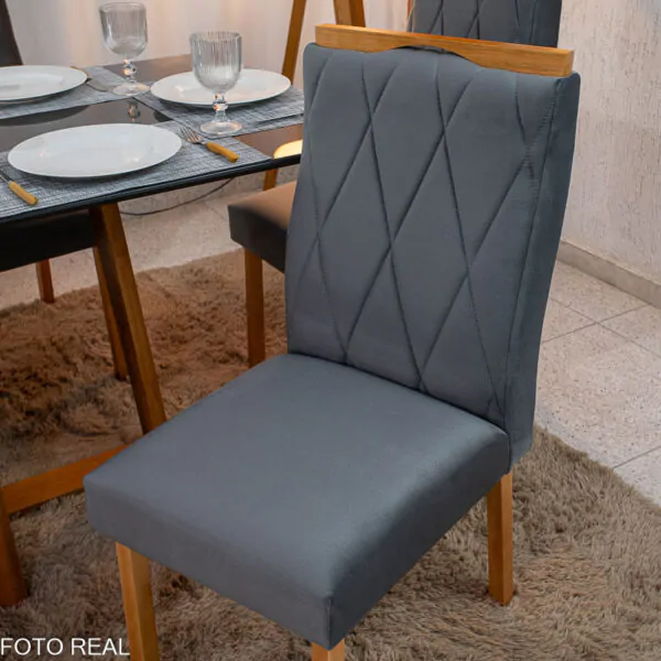Mesa de Jantar Pedro Mel Tampo Grafite 160×80 6 Cadeiras Lisboa Assento Veludo - Imagem 6