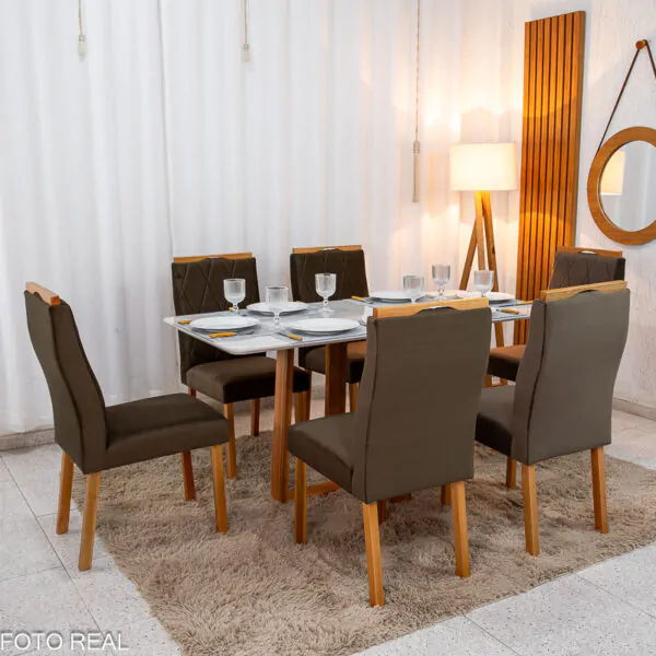 Mesa de Jantar Pedro Mel Tampo Off 160×80 6 Cadeiras Lisboa Assento Veludo - Imagem 6