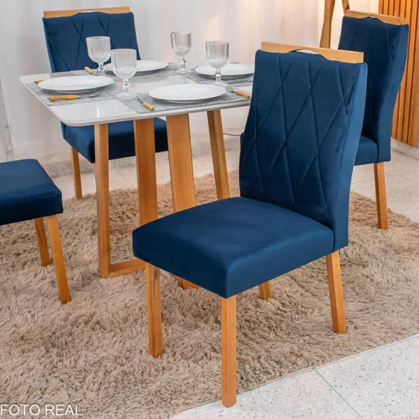 Mesa de Jantar Pedro Mel Tampo Vidro Off 90×90 4 Cadeiras Lisboa Veludo - Imagem 11