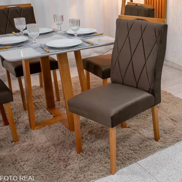 Mesa de Jantar Pedro Mel Tampo Vidro Off 90×90 4 Cadeiras Lisboa Veludo - Imagem 9