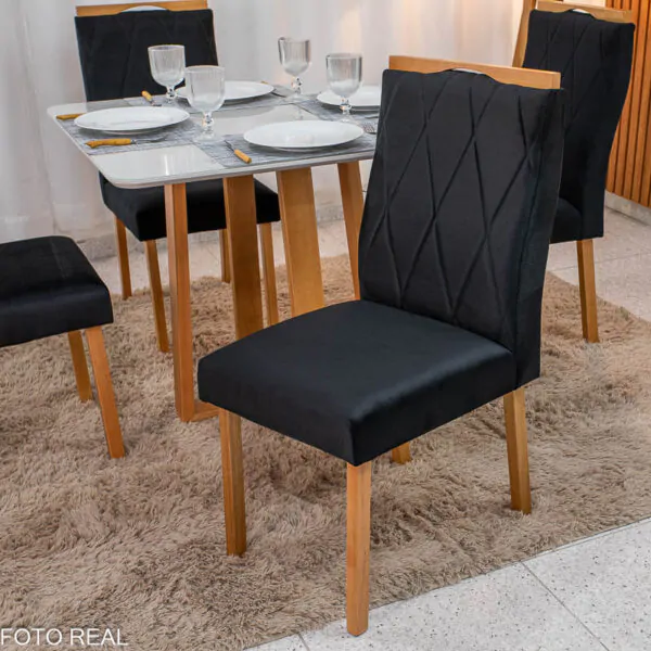 Mesa de Jantar Pedro Mel Tampo Vidro Off 90×90 4 Cadeiras Lisboa Veludo - Imagem 10