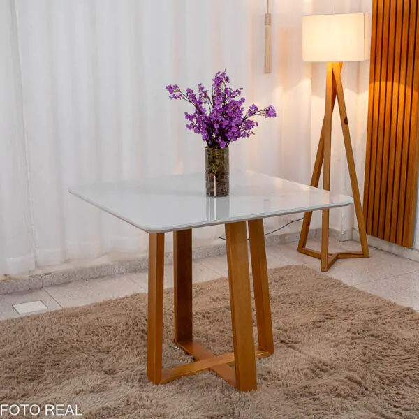 Mesa de Jantar Pedro Mel Tampo Vidro Off 90×90 4 Cadeiras Lisboa Veludo - Imagem 15