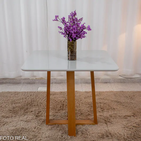 Mesa de Jantar Pedro Mel Tampo Vidro Off 90×90 4 Cadeiras Lisboa Veludo - Imagem 14