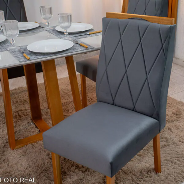 Mesa de Jantar Pedro Mel Tampo Vidro Off 90×90 4 Cadeiras Lisboa Veludo - Imagem 12