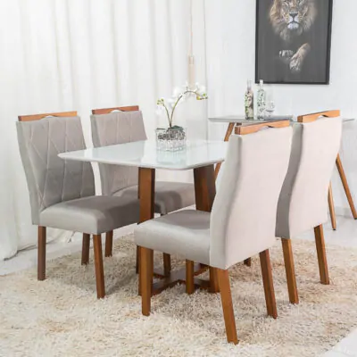 Mesa de Jantar Pedro Mel Tampo Vidro Off 90×90 4 Cadeiras Lisboa Veludo Bege 506Mesa de Jantar Pedro Mel Tampo Vidro Off 90×90 4 Cadeiras Lisboa Veludo Bege 506