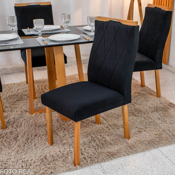 Mesa de Jantar Pedro Mel Tampo Vidro Preto 120×80 4 Cadeiras Lisboa Veludo - Imagem 6