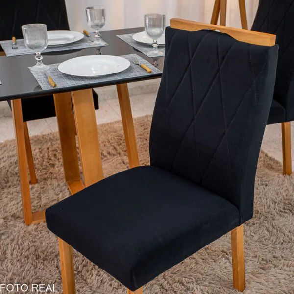 Mesa de Jantar Pedro Mel Tampo Vidro Preto 120×80 4 Cadeiras Lisboa Veludo - Imagem 7