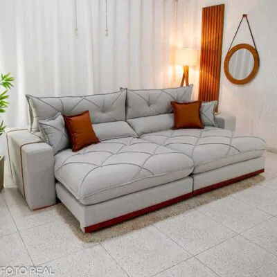 Sofá Retrátil Reclinável Grajaú 2.90m Linho Cinza