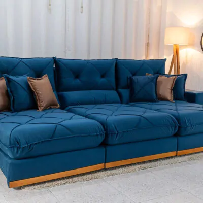 Sofá Retrátil Reclinável Grajaú 3.20m Veludo Azul
