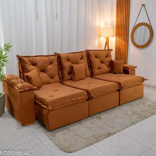 Sofá Retrátil Reclinável Lisboa 2.70m Veludo Terracota