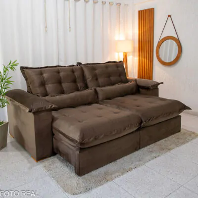 Sofá Retrátil Reclinável Noronha 2.50m Veludo Marrom (1)